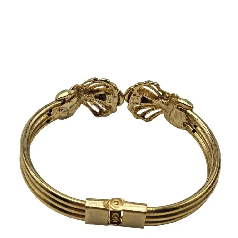 Shells Hinged Cuff Bangle Bracelet Gold Tone Vintage
